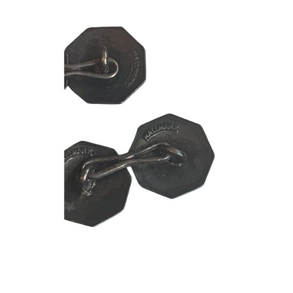 Antique Art Deco Signed Hallmark Yellow Brown Guilloche Enamel Cufflinks Pair He - Picture 10 of 11